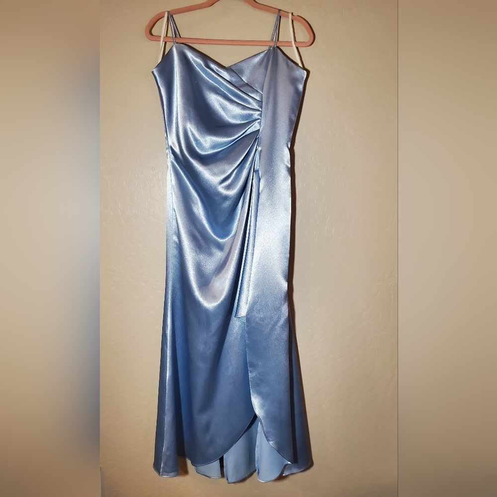 Vintage Light Blue Side Rouche High Low Spaghetti Strap Prom Dress Size Large